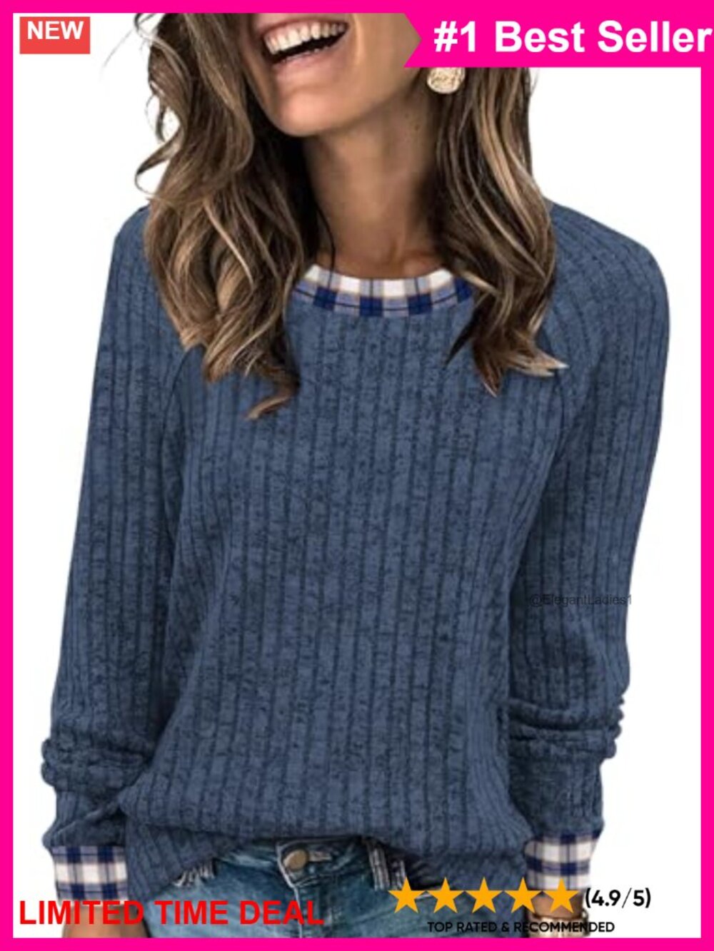 WIHOLL Women's Lightweight Color Block Long Sleeve Tunic Sweater
